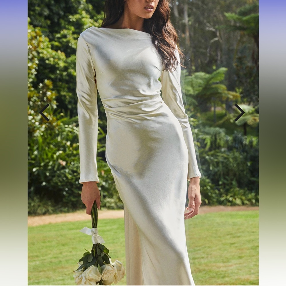 Selfie Leslie Long Sleeve Satin Ivory Bridal Gown